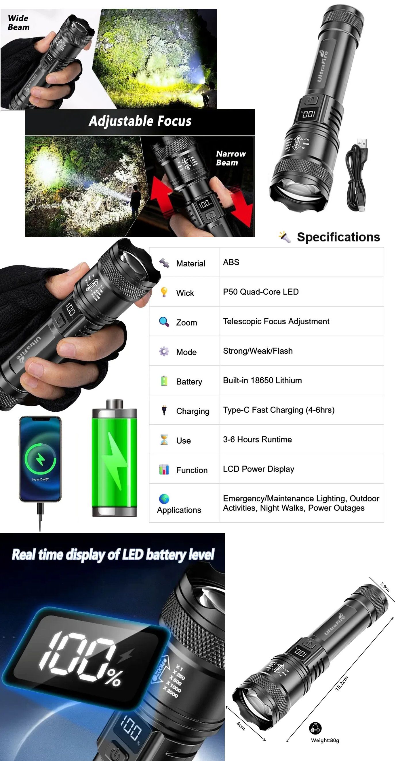 Linterna USB ZOOM P50